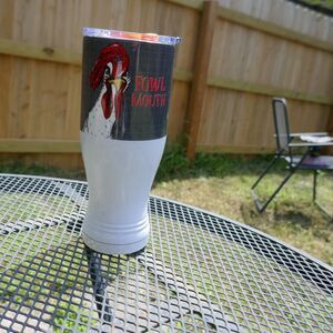 Pithitude "Fowl Mouth" Insulated Tumbler Rooster Farm White 24 oz w/ Lid